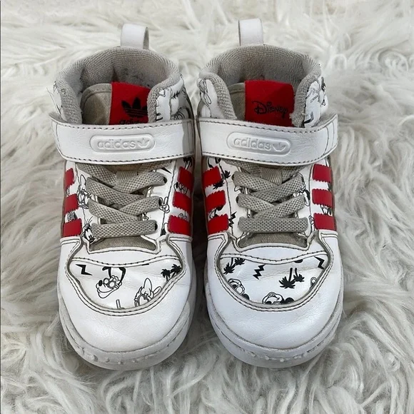 ADIDAS DISNEY Kids Unisex Shoes White & Red Size 8K Pull On Velcro - Picture 2 of 13